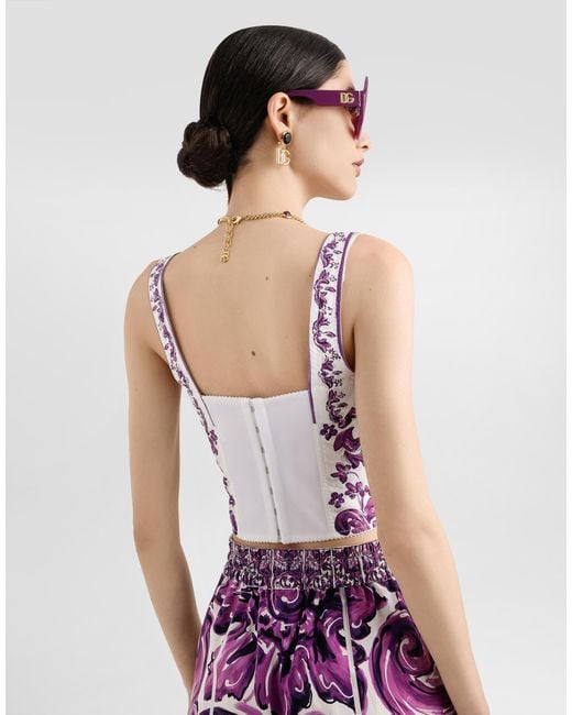 Dolce & Gabbana Pink Majolica-Print Poplin Bustier