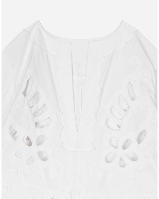 Dolce & Gabbana White Long Cotton Caftan With Cut-Out Detailing