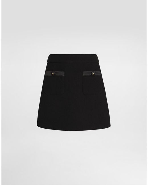 Dolce & Gabbana Black A-Line Wool Crepe Miniskirt