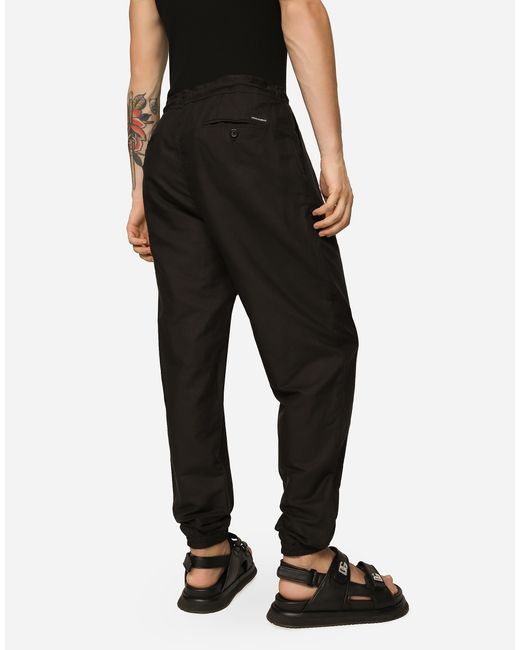 Dolce & Gabbana Black Linen And Cotton Jogging Pants With Logo Label for men