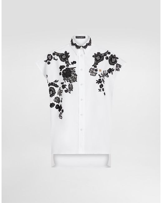 Dolce & Gabbana White Oversize Cotton Poplin Shirt With Lace Appliqués