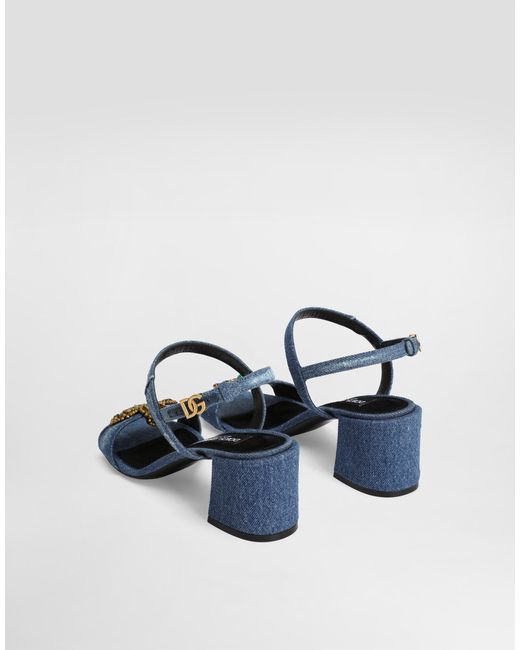 Dolce & Gabbana Blue Denim Sandals With Embroidery And Stones