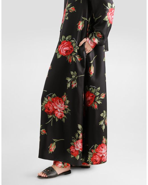 Robe Longue En Sergé À Imprimé Bouquet De Roses Dolce & Gabbana en coloris Red