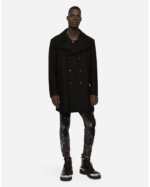 Dolce & Gabbana Black Wool Pea Coat for men