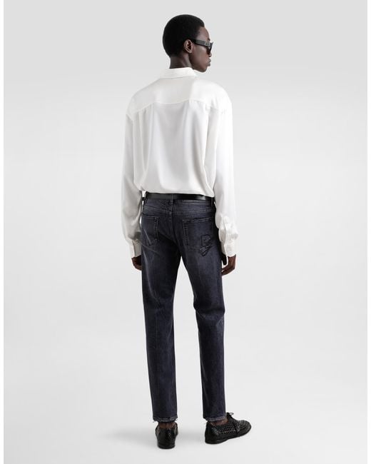Dolce & Gabbana White Silk Shirt With Logo Embroidery for men