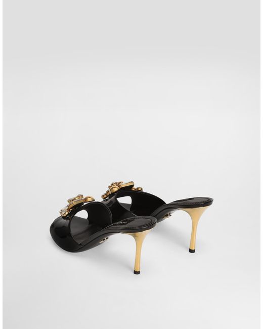 Dolce & Gabbana Natural Keira Patent Leather Embellished Mules