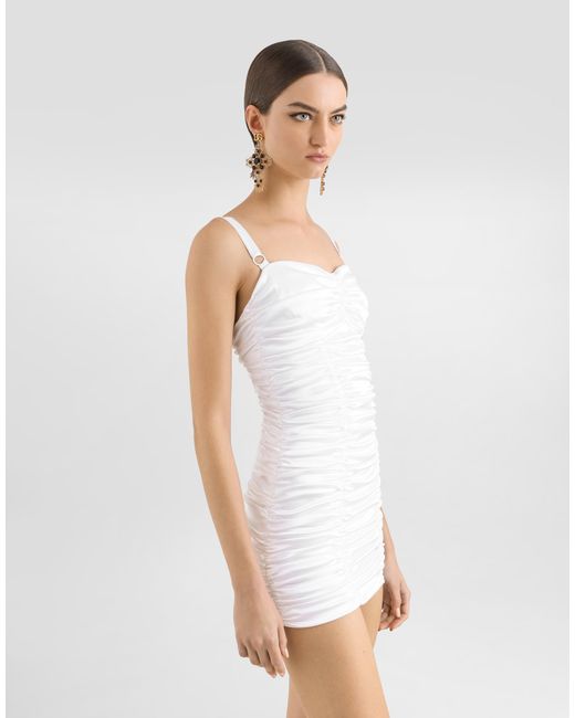 Dolce & Gabbana White Draped Satin Mini Dress