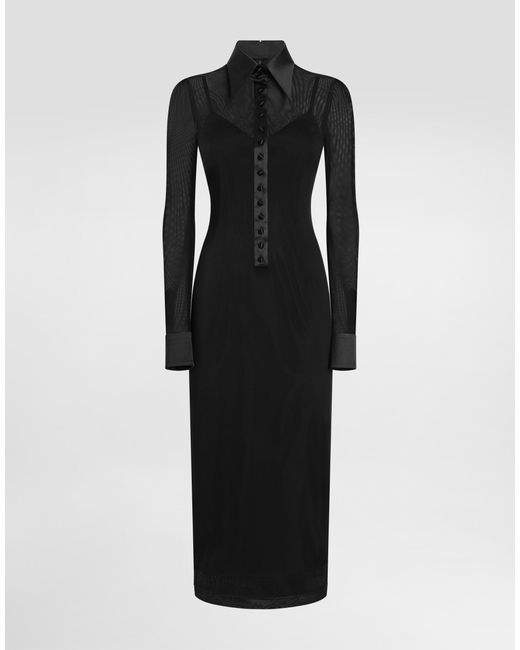 Dolce & Gabbana Black Tulle Shirt Dress With Satin Details