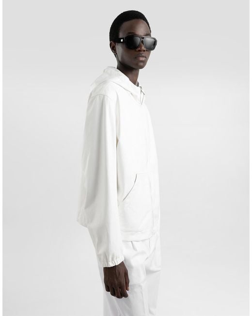 Dolce & Gabbana White Leather And Fabric Jacket With Reversible Hood for men