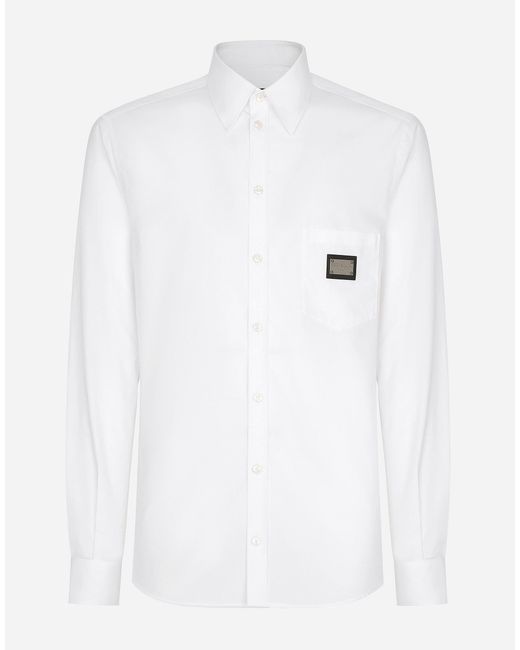Dolce & Gabbana White Cotton Martini-Fit Shirt With Branded Tag for men