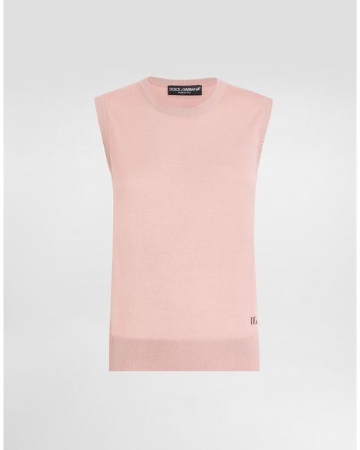 Dolce & Gabbana Pink Wool Tank Top With Dg Logo Embroidery