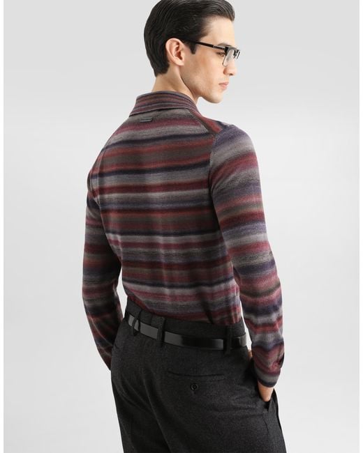 Dolce & Gabbana Brown Striped Wool Polo Shirt for men