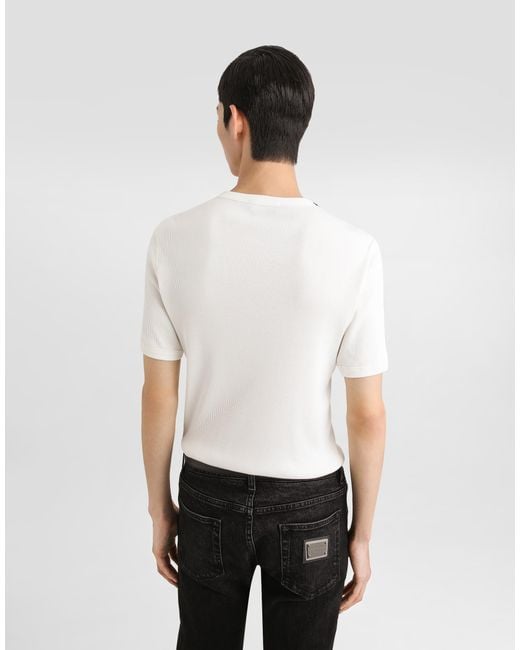 Dolce & Gabbana White Serafino Cotton T-Shirt for men