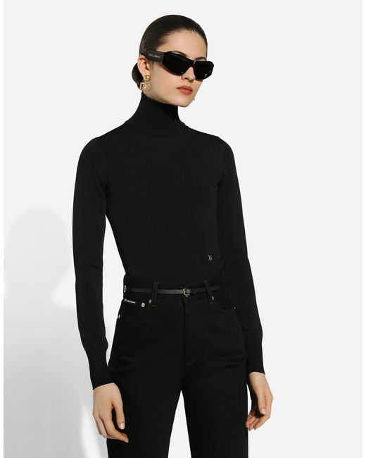 Dolce & Gabbana Black Viscose Turtle-Neck Sweater With Dg Logo