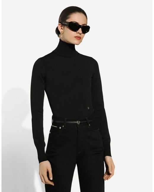 Dolce & Gabbana Black Viscose Turtle-Neck Sweater With Dg Logo