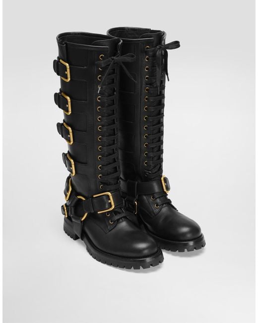 Dolce & Gabbana Black Smooth Leather Biker Boots