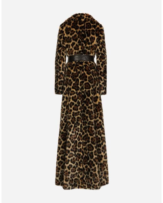 Dolce & Gabbana ロングコート エコファー レオパードプリント Brown
