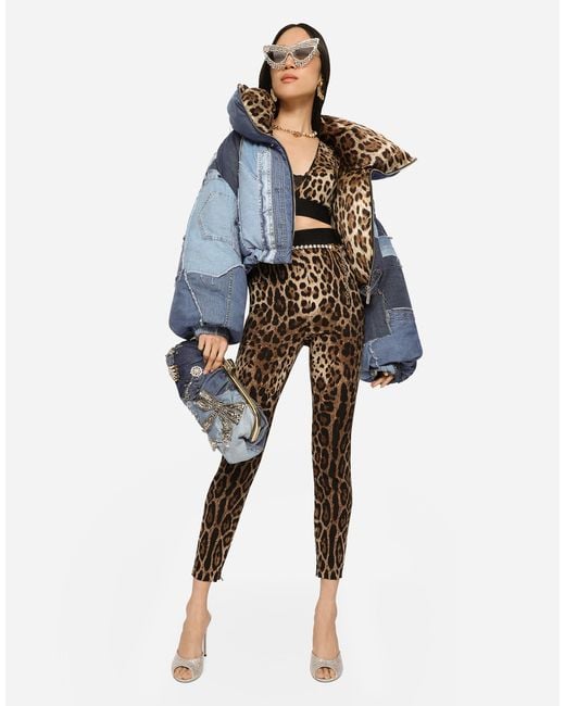 Dolce & Gabbana White Leopard-Print Charmeuse Leggings