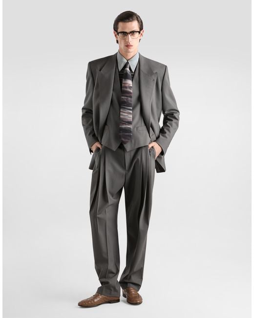 Dolce & Gabbana Gray Wool Trousers for men