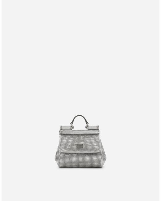 Dolce & Gabbana White Mini Satin Sicily Bag With Fusible Rhinestones
