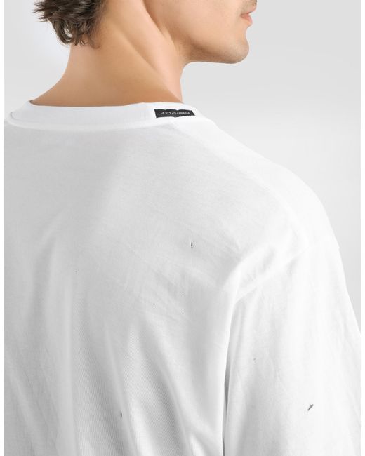 Dolce & Gabbana White Distressed Cotton T-Shirt for men
