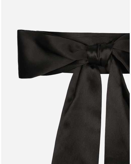 Dolce & Gabbana Black Silk Satin Tie-Belt with Hook Closure