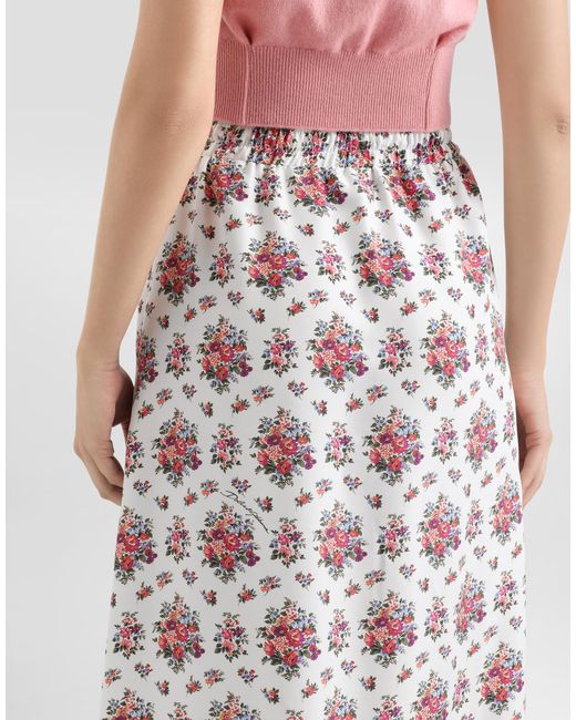 Dolce & Gabbana White Small Flower Bouquets-Print Midi Skirt