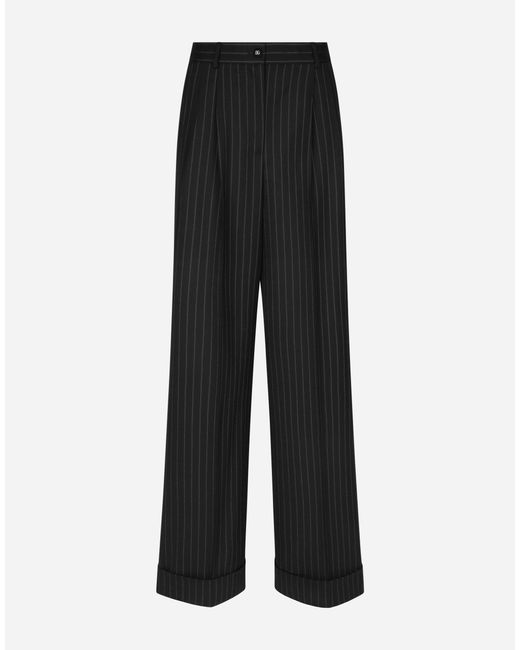 Dolce & Gabbana Black Ausgestellte Nadelstreifenhose Aus Wolle