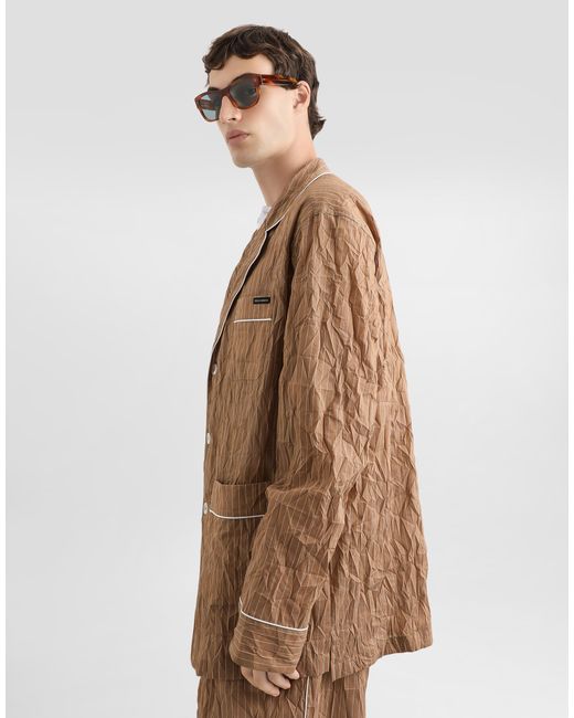 Dolce & Gabbana Natural Crinkled Striped Fabric Shirt-Style Vanity Robe for men