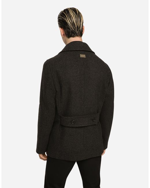 Dolce & Gabbana Zweireihiger Caban Aus Wolle Mit Logoplakette in Black für Herren