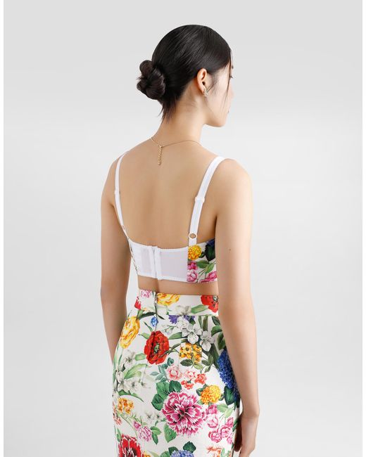 Dolce & Gabbana White Cotton Corset Bralette Top With Floral