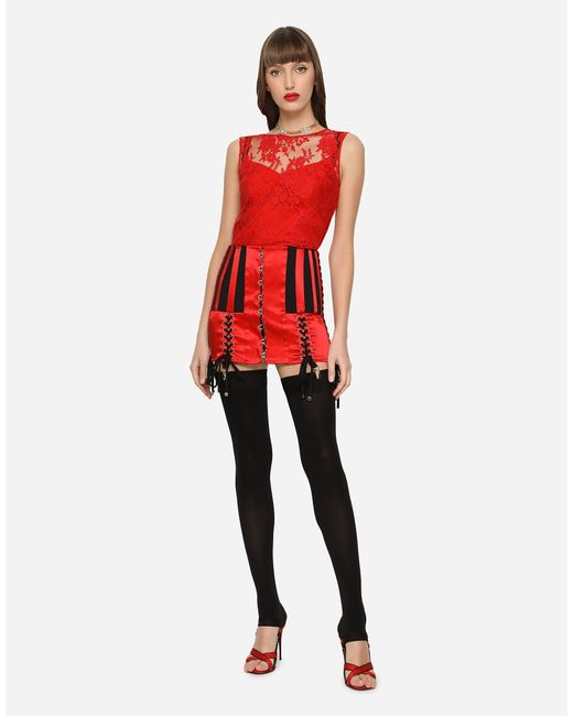 Dolce & Gabbana Red Floral Chantilly Lace Top