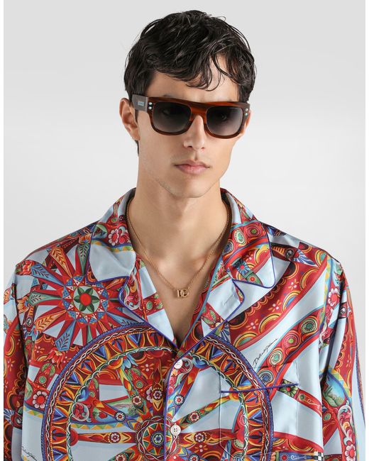 Dolce & Gabbana Red Carretto-Print Silk Twill Shirt for men