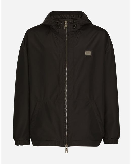 Dolce & Gabbana Black Nylon Jacket With Hood And Branded Tag for men
