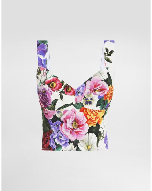Dolce & Gabbana White Cotton Corset Top With Floral