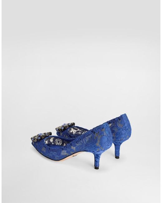 Dolce & Gabbana Blue Lace Pumps With Brooch Detailing