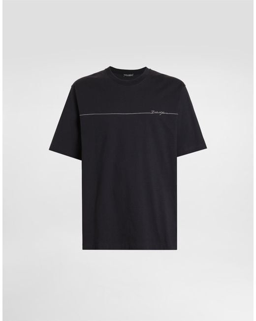 Dolce & Gabbana Black Cotton T-Shirt With Logo for men