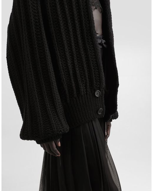 Dolce & Gabbana Black Twill Midi Skirt With Chiffon