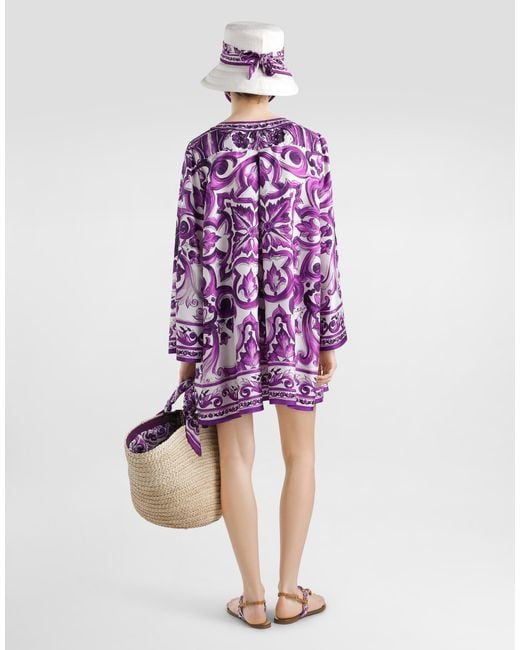 Dolce & Gabbana Purple Majolica-Print Twill Dress