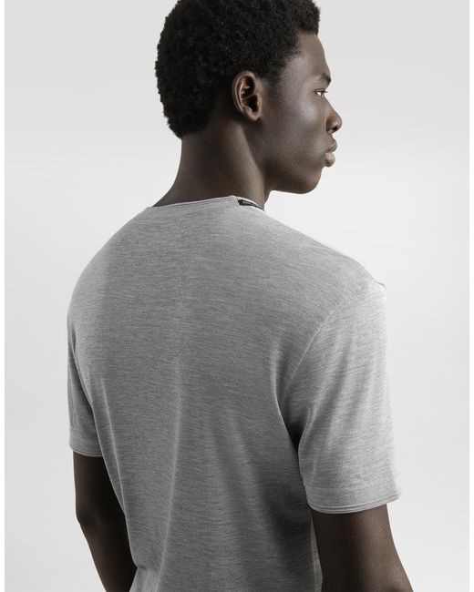 Dolce & Gabbana Gray Short-Sleeved Silk T-Shirt for men