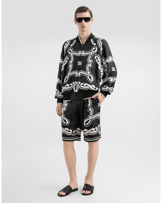メンズ Dolce & Gabbana バンダナプリントシルク ショートパンツ Black