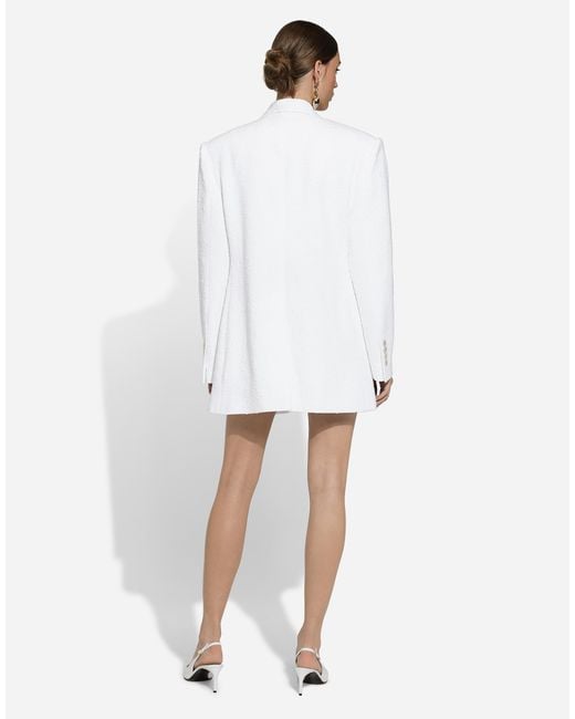 Dolce & Gabbana White Single-Breasted Cotton Raschel Tweed Jacket