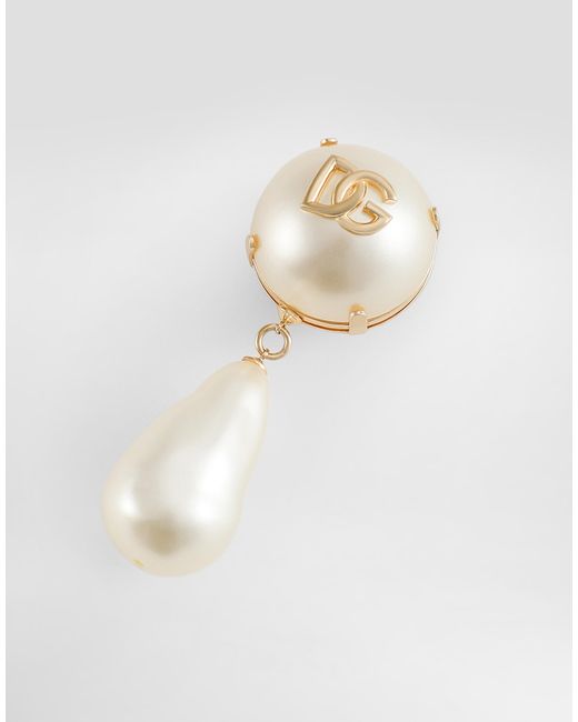Dolce & Gabbana White Teardrop Earrings With Dg Logo
