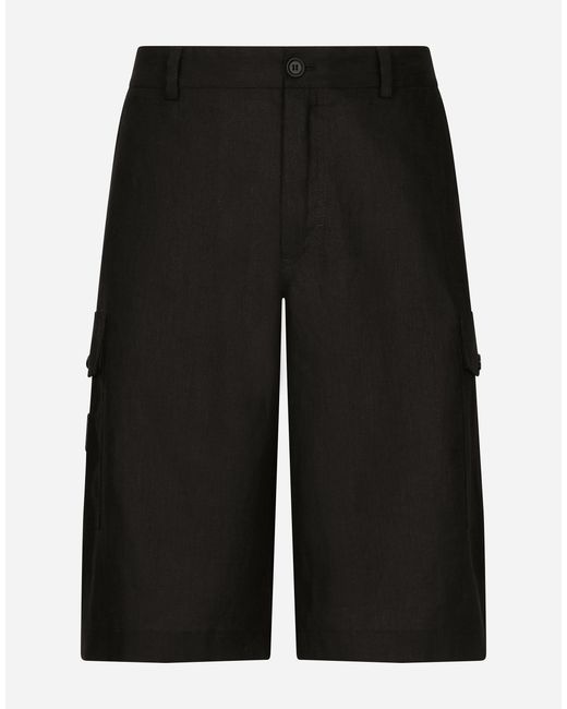 メンズ Dolce & Gabbana リネン ショート カーゴパンツ Black