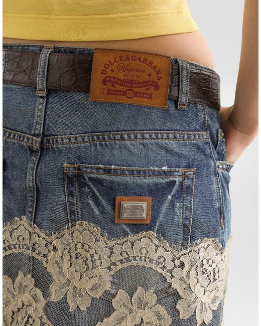 Dolce & Gabbana Blue Denim Skirt With Lace