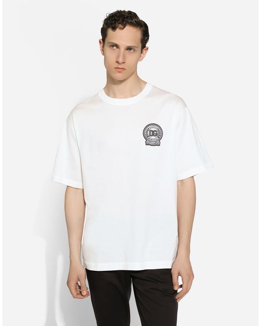 Dolce & Gabbana メンズ ホワイト Cotton T-Shirt With Dg Logo 