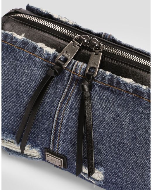 Dolce & Gabbana Blue Vittoria Denim Patchwork Shoulder Bag for men