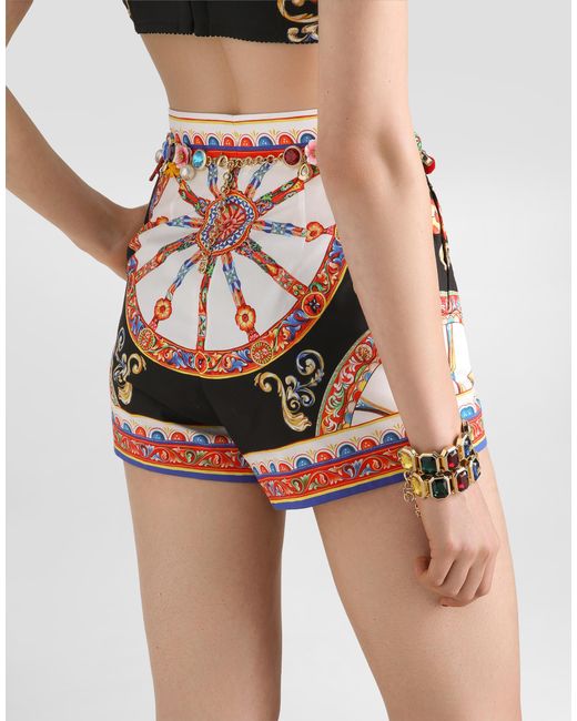 Dolce & Gabbana White Carretto-Print Poplin Shorts