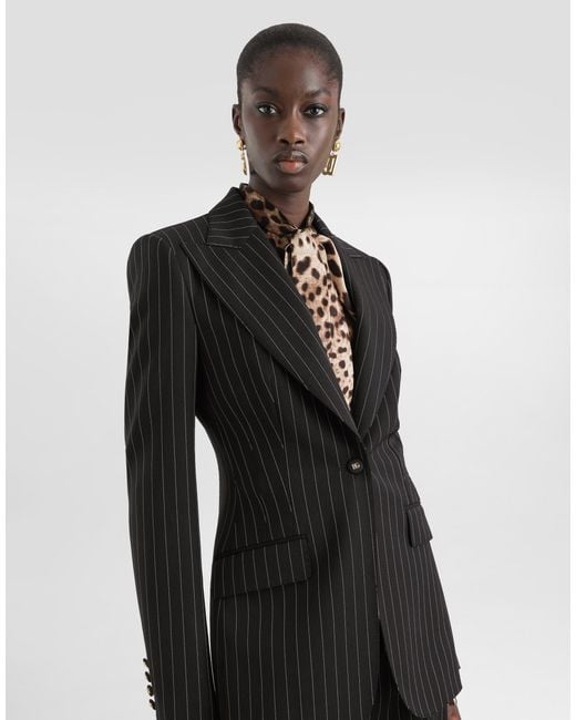 Dolce & Gabbana Black Single-Breasted Pinstripe Wool Jacket