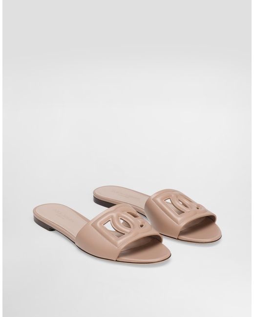 Dolce & Gabbana Natural Flat Slides Logo Gg
